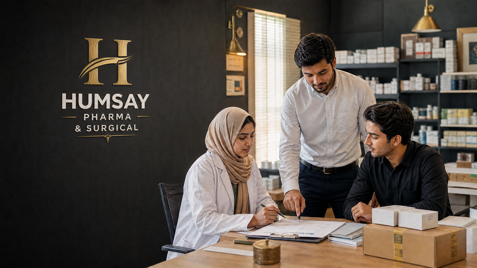 Humsay Group team reviewing healthcare supply work