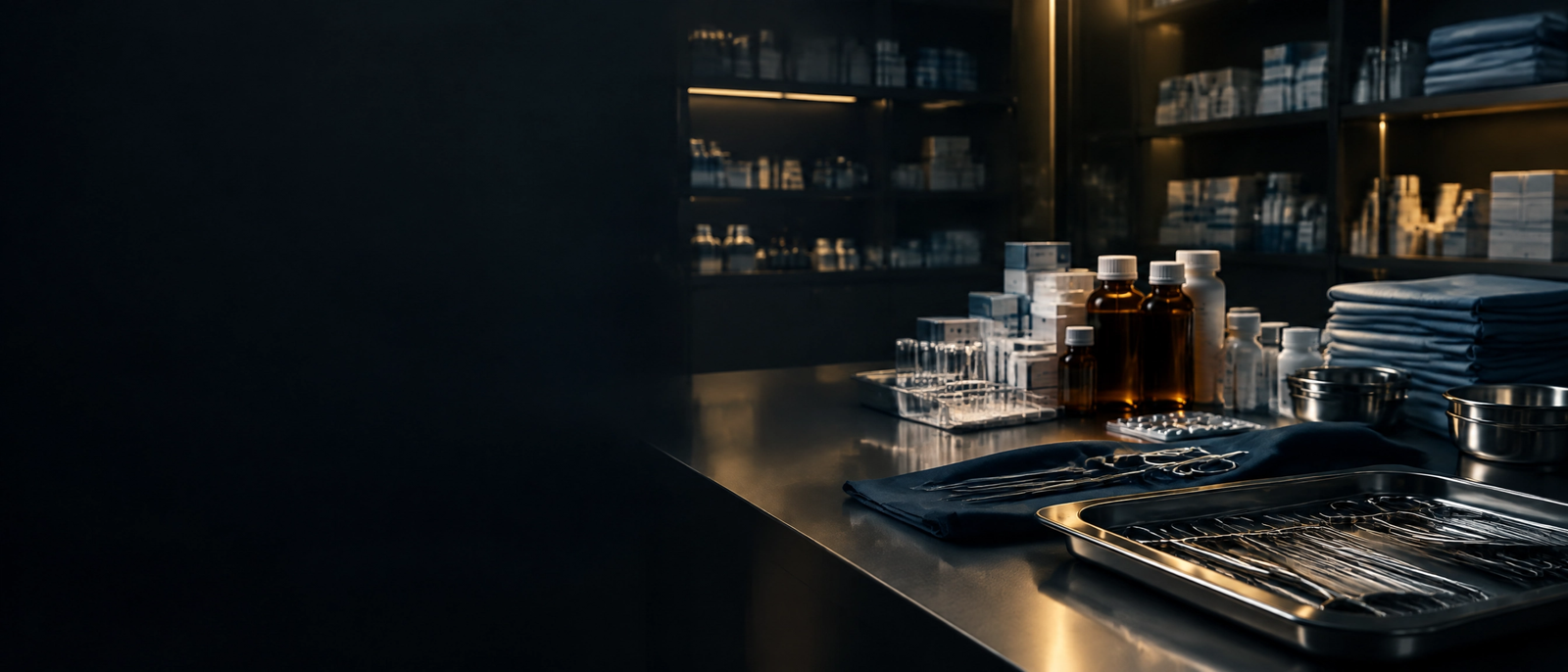 Dark pharmacy and surgical healthcare supplies