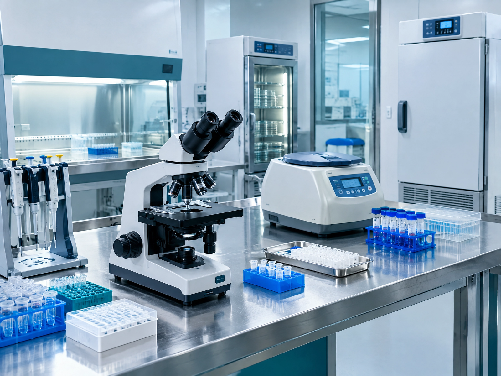 Microscope, centrifuge, biosafety cabinet, and sample preparation equipment